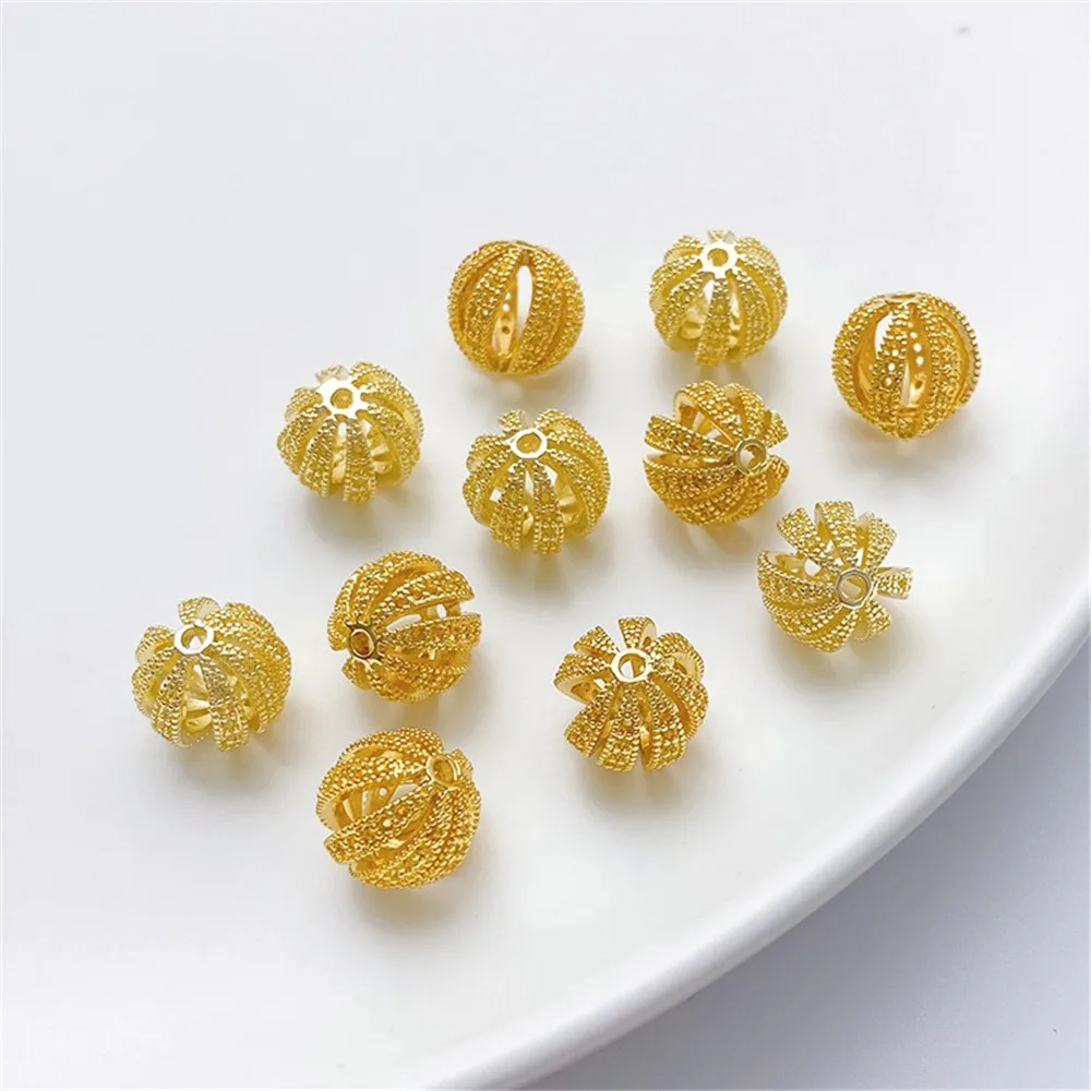 14K Gold-plated Hollow Flower Ball Beads Watermelon Beads Separated Beads Handmade DIY Bracelet Jewelry Materials Accessories