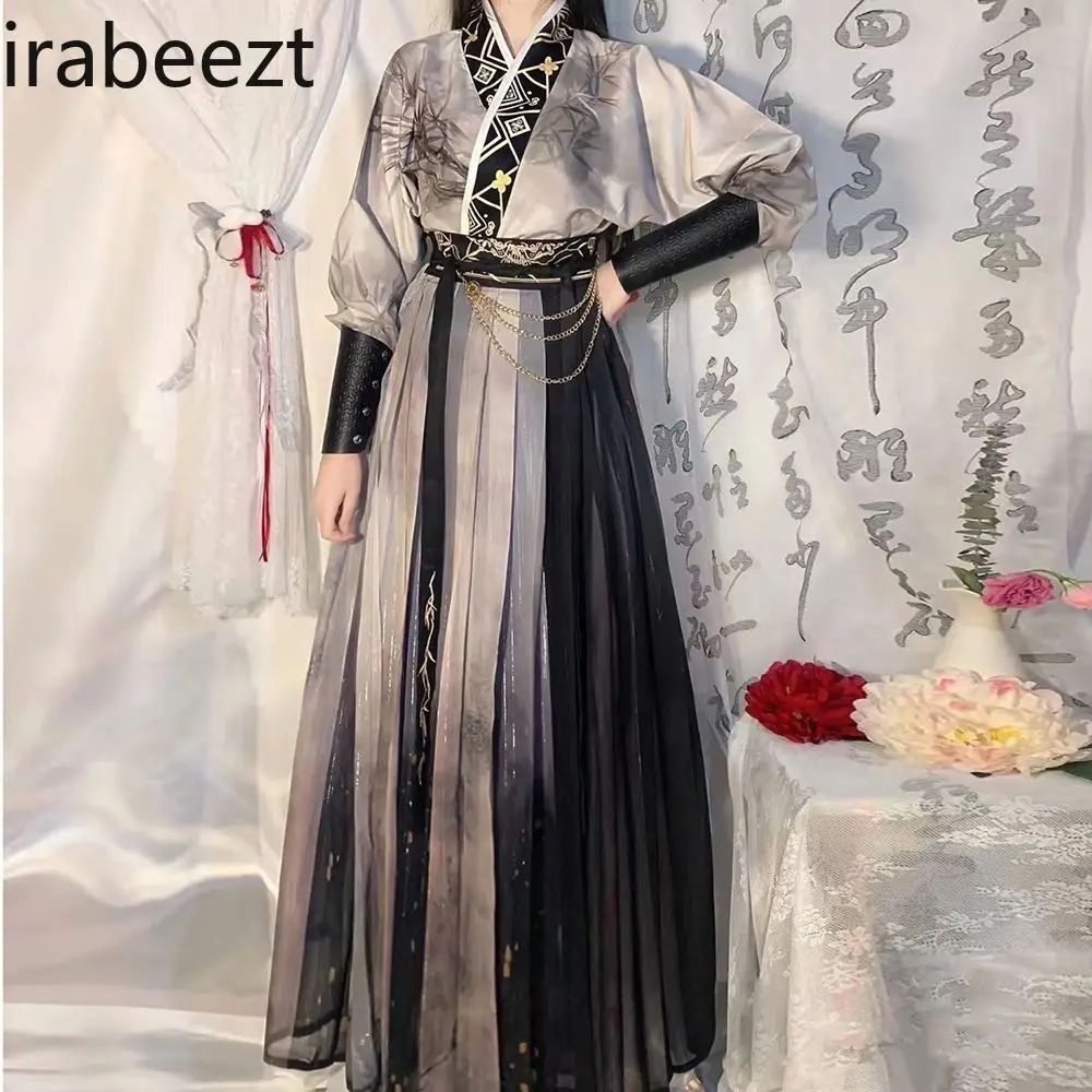 Robe de la dynastie Song pour hommes et femmes, longueur de taille, style chinois, peinture à l'encre, Hanfu, 03/Wear, chaque match, costume pour les jeunes