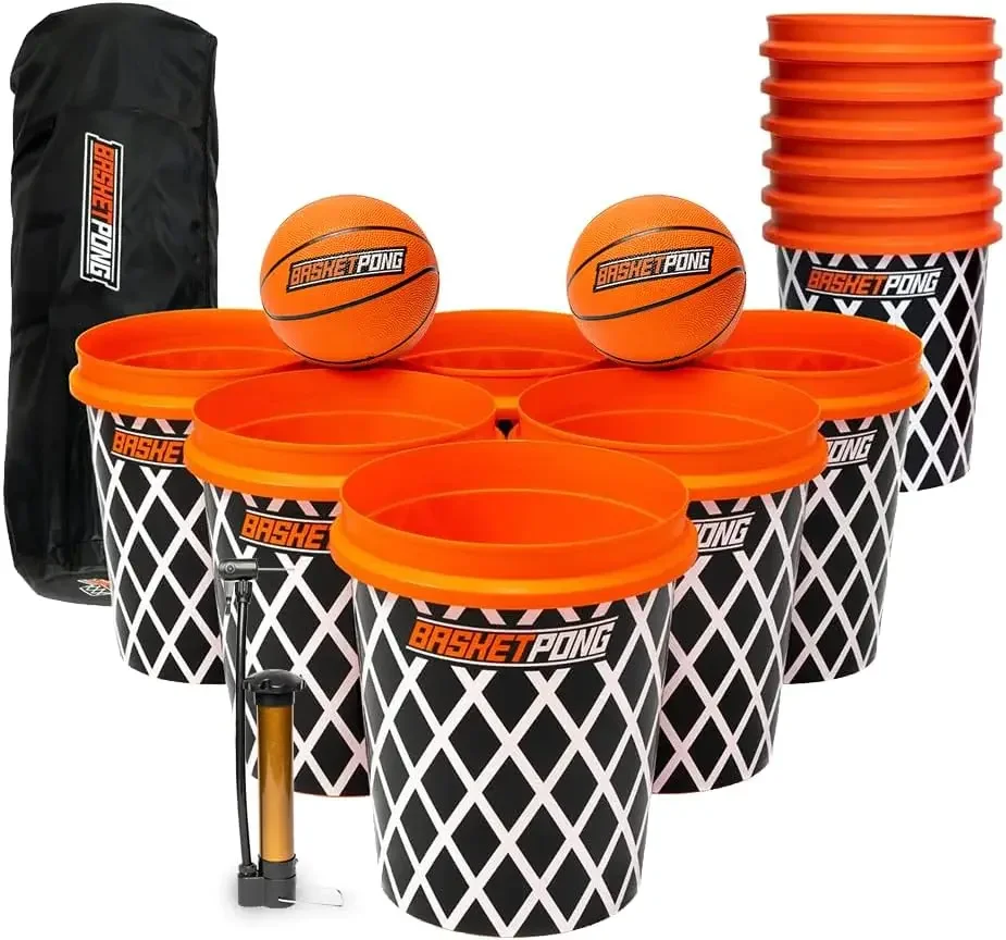 Giant Yard Pong X Basket Ball Game with Durable Balls and Buckets - Outdoor Game for Lawn, Backyard and Beach - Set