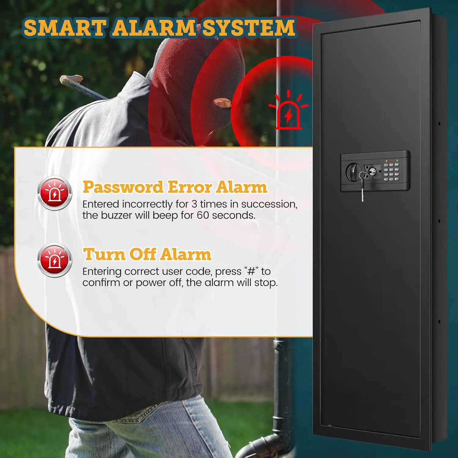 43.3'' Fireproof Wall Safe Between Studs, Digital Keypad & Removable Shelf for Home Security Storage