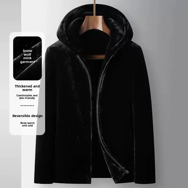 

2025 Winter New Men's Hoodie Pie Overcomes Double sided Wearing, Thickened Warm Fur, One piece Cold resistant Coat for Men's Fur