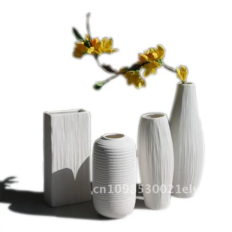 

European-style White Ceramic Vase Office Home Accessories TV Cabinet Ornaments Flower Arrange Craft