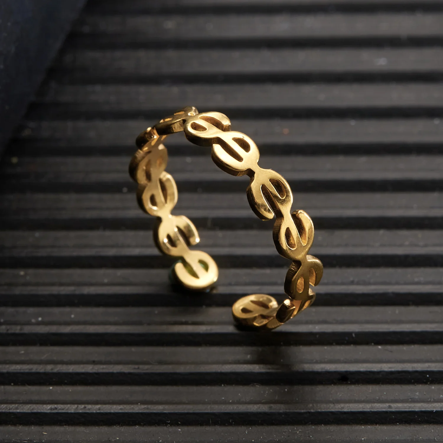 Light Luxury Stainless Steel Adjustable Coin Open Rings for Women Delicate Chain Stackable Party Jewelry Accessories