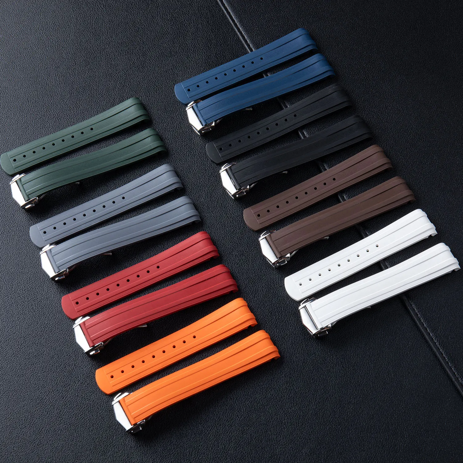 قسط الصف فلوروس المطاط منحني نهاية النمط الأصلي FKM حزام 20 مللي متر لأوميغا ساماستر 300 متعدد الألوان جيد أضعاف مشبك #1