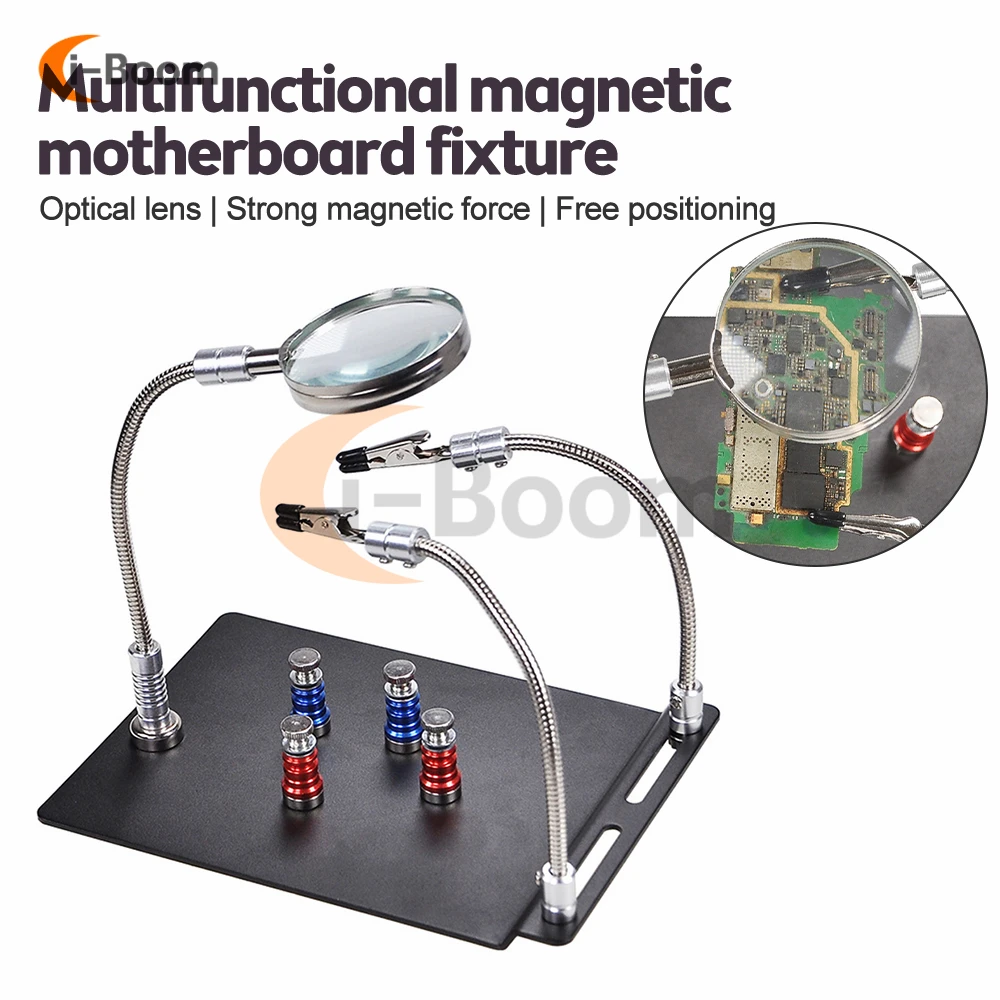 

PCB Circuit Board Fixture Clips Soldering Holder Third Hand Tool Magnetic Flexible Helping Hands with LED Illuminated Magnifier