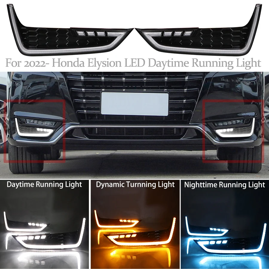 Car Driving Turn Signal Fog Lamps Auto Headlight Accessories DRL 12V LED Daytime Running Light For Honda Elysion 2022 2023