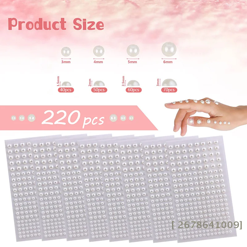 ❀Multi-Size Self-Adhesive Faux Pearl Stickers, Flatback Pearl Gems for Face Makeup, Hair Styling, Bridal & Party Decor|〔YY33〕