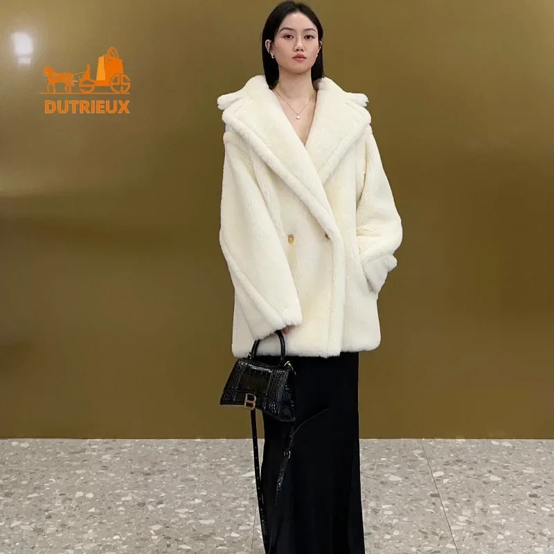 New Winter Women's Short Teddy Jacket,62% Alpaca Wool 26% Sheep Wool 12% Silk, Fashionable and Elegant Thick Warm Coat for Women