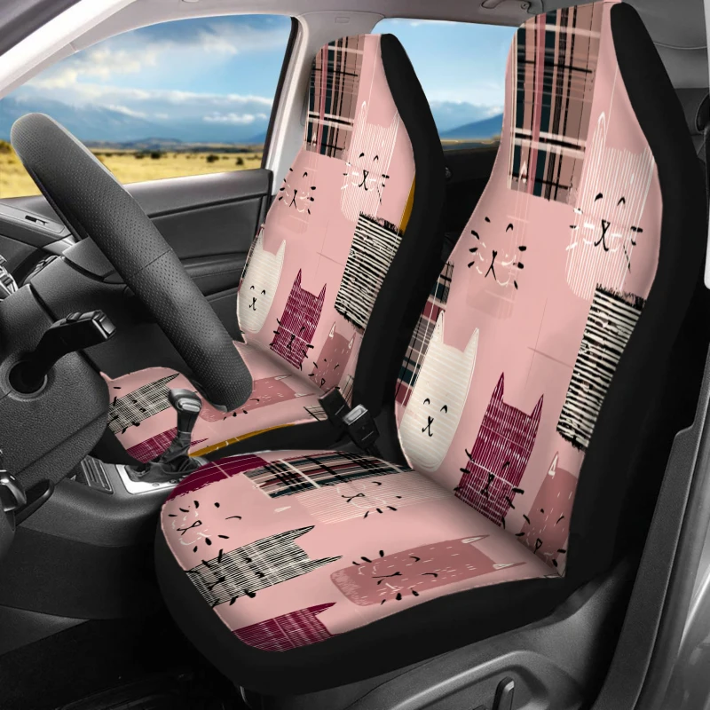 2 fundas para asientos de coche, solo para asientos delanteros, decoración interior de coche, bonitas fundas para asientos de coche con diseño de gato, fundas transpirables para cojines de vehículos