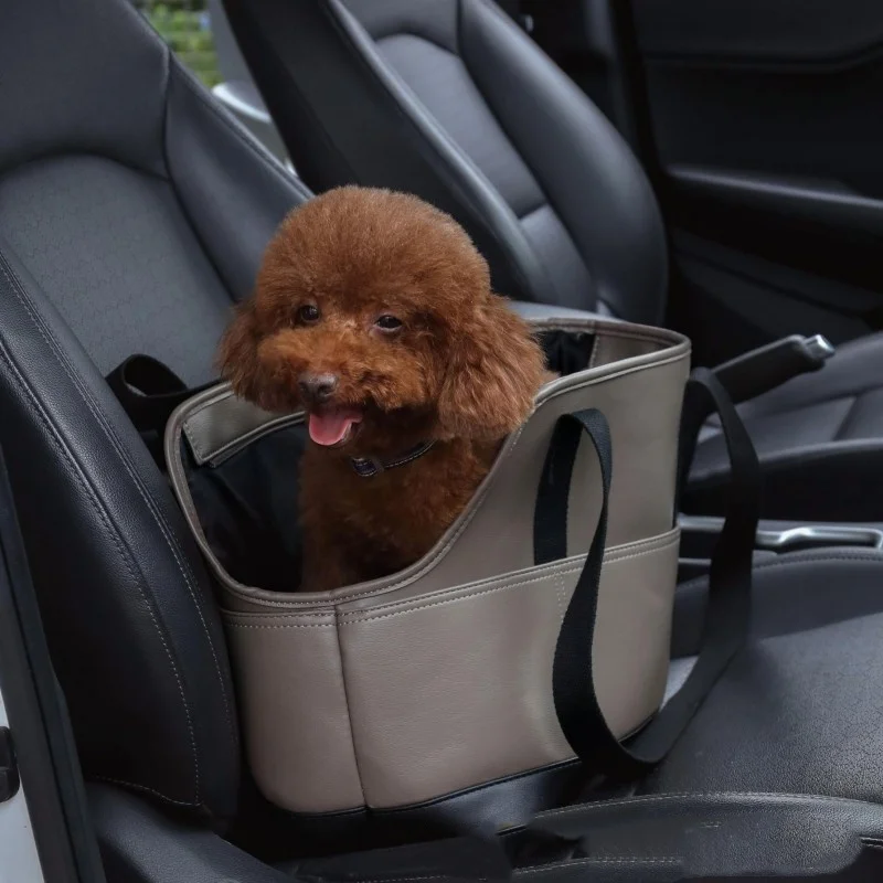 

PU leather pet carrier bag soft sided pet carrier outdoor cat tote bag car pet bag brown portable pet carrier gray