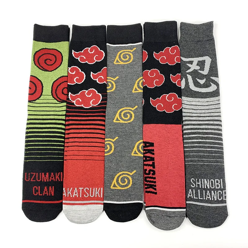 Anime Naruto Sport Long Socks for Men Women Cartoon Akatsuki Red Cloud Action Figure Casual Elastic Harajuku Stockings Toys Gift