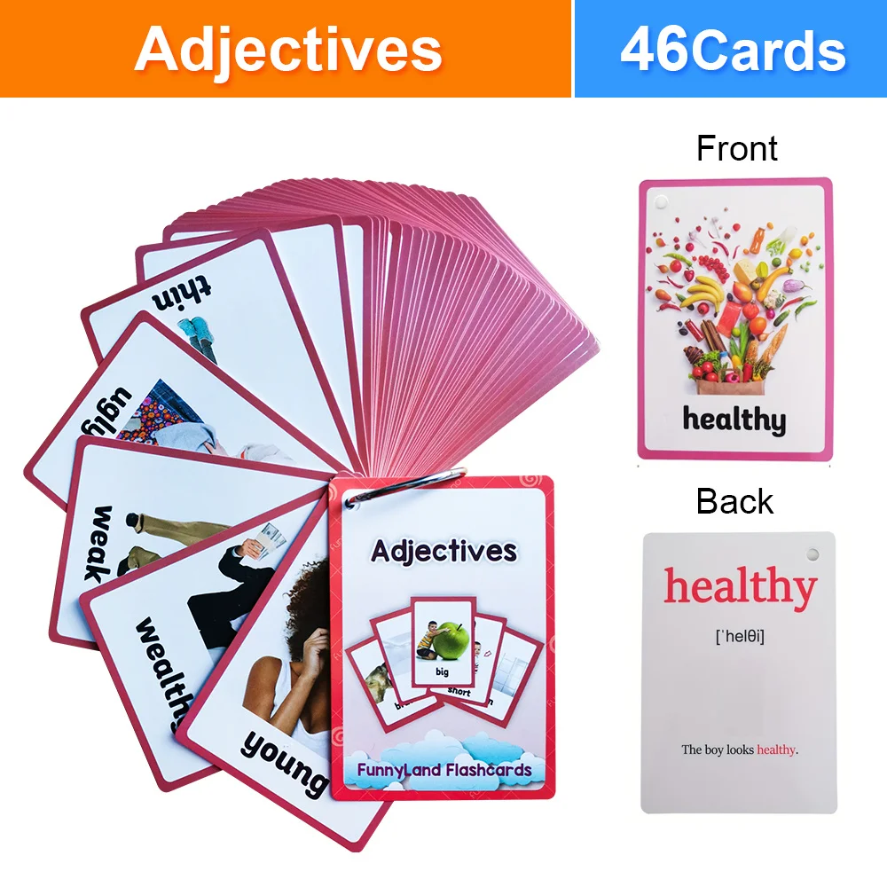 Adjectives Vocabulary Flashcards Preschool Classroom Activities & Speech Development English Words Learning Cards for Kids