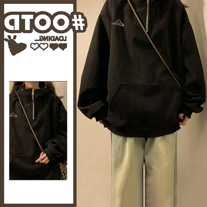 

plus Size Women's Hoodie 300 Pou American Retro Corduroy Jaet f Zipper Design Autumn Outerwear Comfortable Long Sve