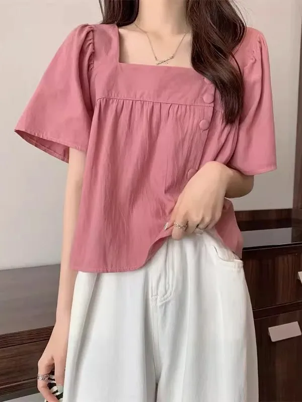 

Faionable квадратный воротник ort Sve женский irt универсальный корейский дизайн Sensation свободный крой лето 2025 Новое поступление