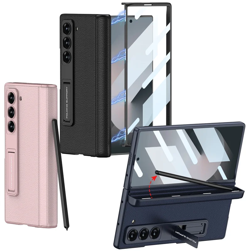 

Luxury PU Leather Hard PC Magnetic Hinge Protection Phone Cover for Samsung Galaxy Z Fold 6 Case with Screen protector