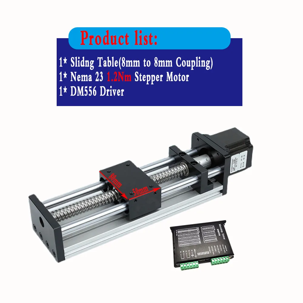 Linearschienen-Kit, Schiebetisch, Kugelumlaufspindel, Modul, Schiebetisch, 50–300 mm Hub, 1,2–3 Nm, NEMA 23, Schrittmotor-Treiber, Werkbank, CNC