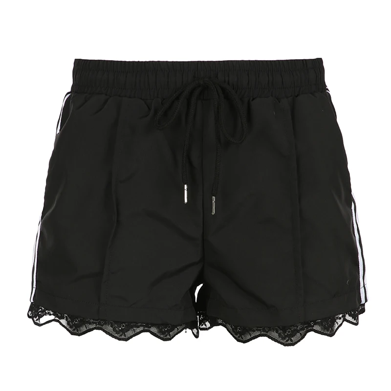 BIKPIIK-shorts listrados de renda para mulheres, streetwear listrado lateral, cor de contraste, casual esportivo, calças curtas com elástico na