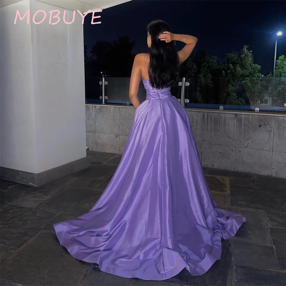 MOBUYE 2024 Popular Halter Neckline Prom Dress  Floor-Length With Sleeves Evening Fashion Elegant Party Dress For Women