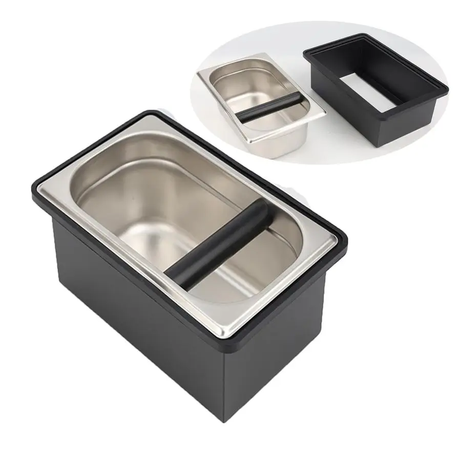 

Knock Box, Stainless Steel Coffee Espresso Knock Box Coffee Grounds Bin with Noise Reduction Rubber Ring, Barista Espresso Machi