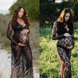 2022 Lace V-neck Pregnancy Dresses Fancy Shooting Photo Pregnant Clothes Maternity Dress for Photo Shoot Plus Size Women Clothes