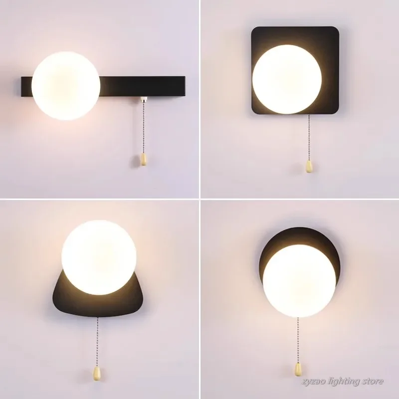 

Nordic Colorful Wall Lamps Bedroom Bedside Wall Lights with On/off Switch Glass Sconces Living Room Decorative Indoor Lighting