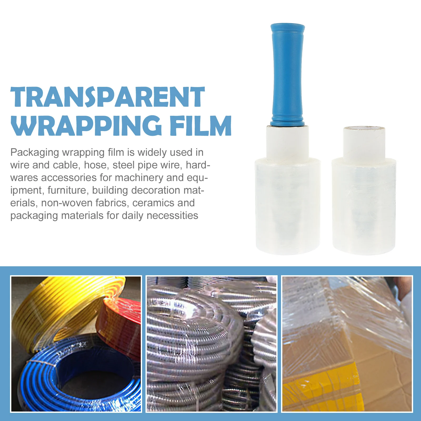 

1 set Handle Stretch Transparent Shrink LLDPE Material Thick Packing for Cable Wire Steel Pipe Hose Industrial Packaging