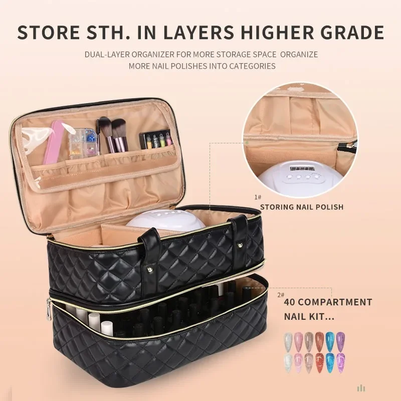 40Bottle Large Capacity Nail Polish Organizer Case Portable Travel Storage Removable Bags and Essential Nails Care Kit Care Tool