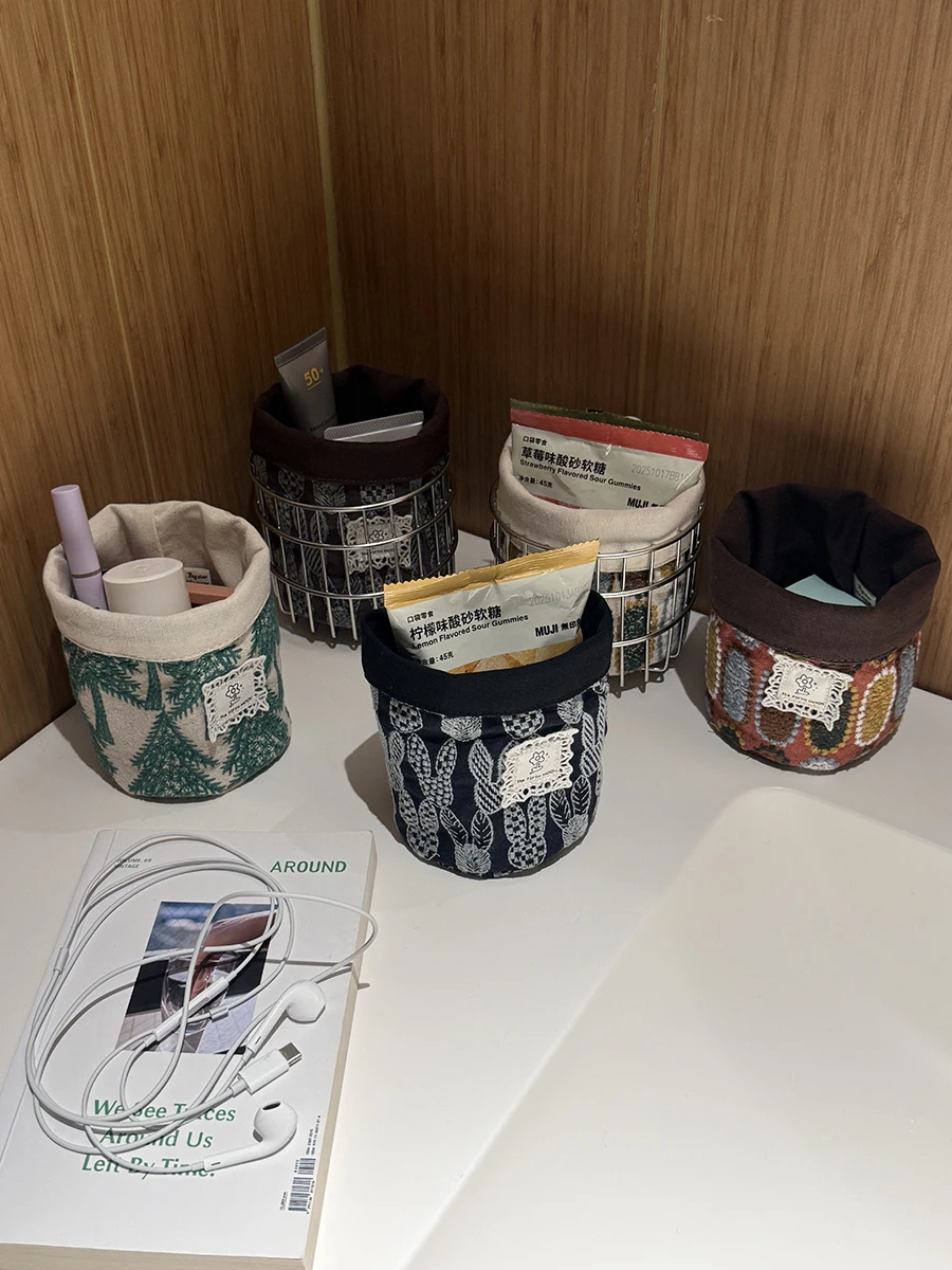 Bolsa de Almacenamiento de Escritorio para Oficina, de Algodón y Lino Bordado, con Diseño Artístico de la Quinta Luna, para Brochas de Maquillaje y Peines Cosméticos