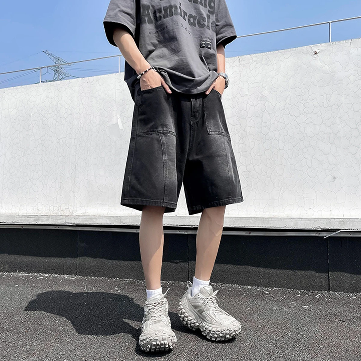 

Denim shorts for men, summer thin washed pants, American vintage style, fashionable brand, casual five-inch shorts