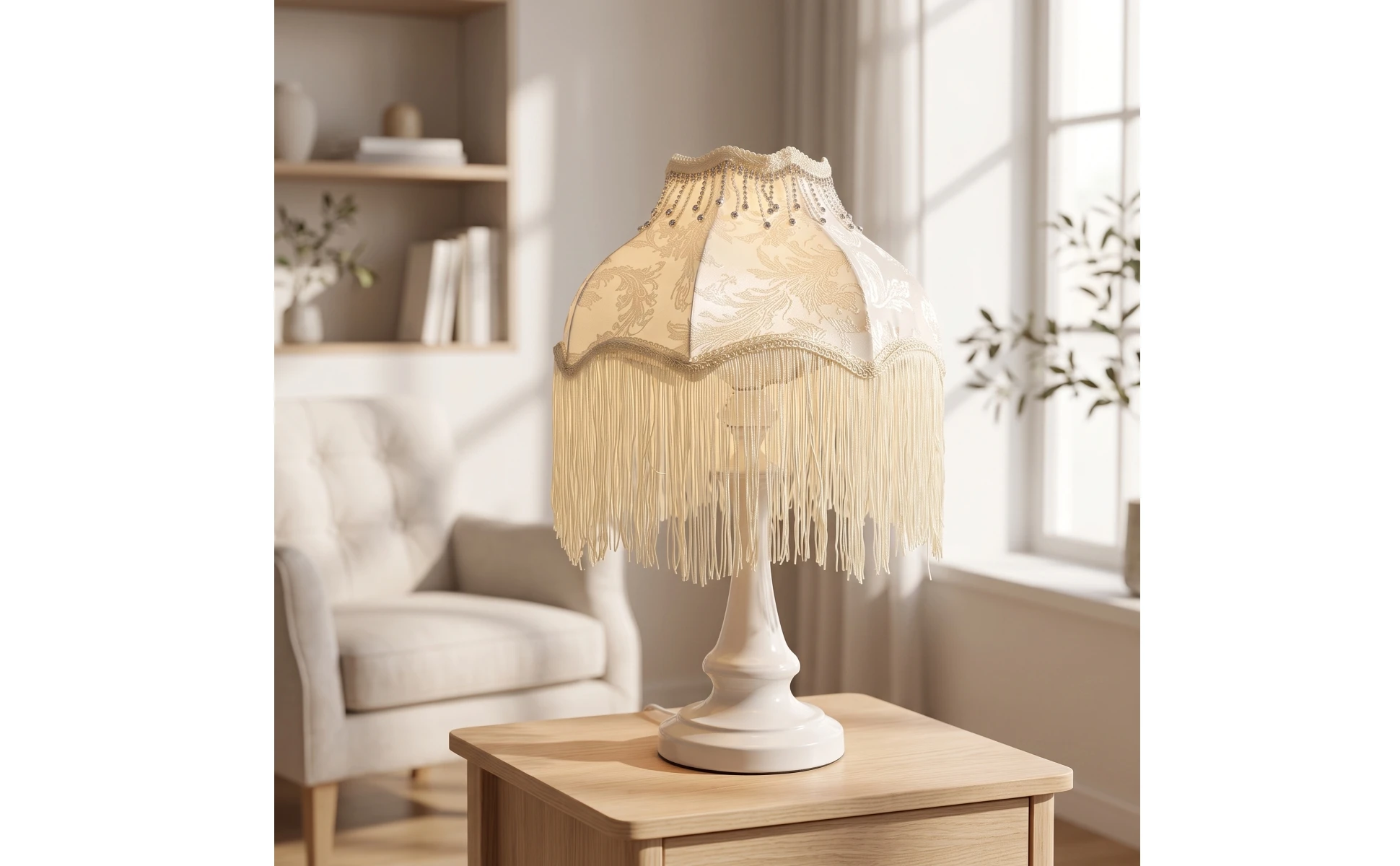 Fringe Table Lamp Ornate Table Lamp with Textile Shade Corded Elegant for Girls, Bedroom, Reading Corner