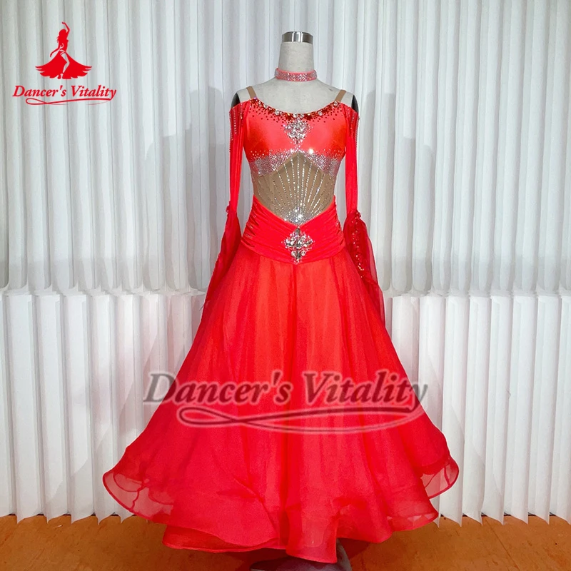 Standard Social Dance Luxurious AB Stones Big Swing Dresses High-end Customize Waltz Tango Perform and Competition Clothing
