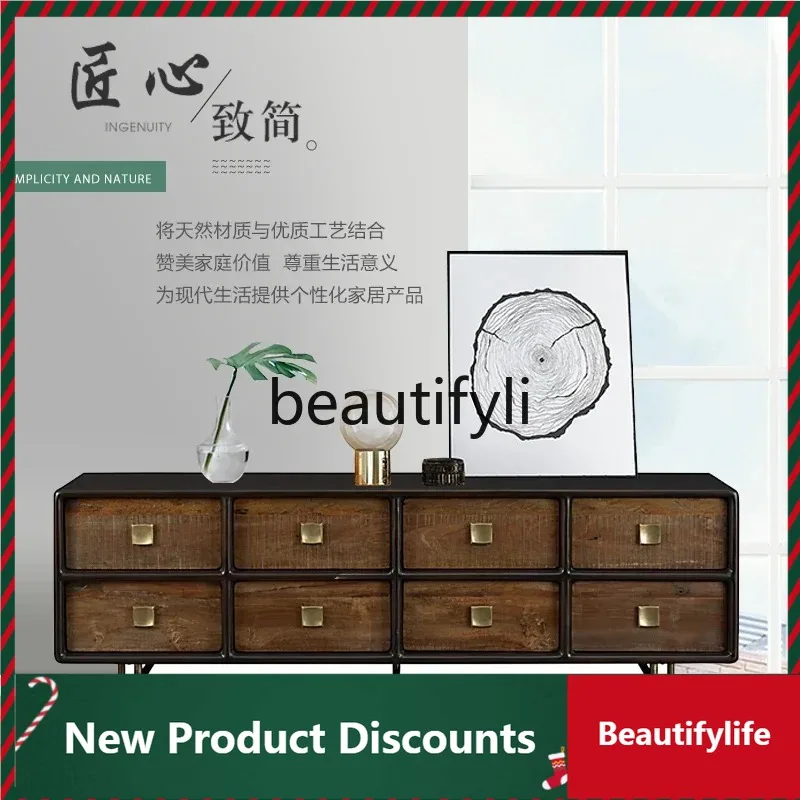 

LTImported solid wood furniture TV cabinet retro metal tall cabinet customization is simple