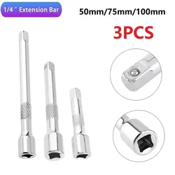 1/4 인치 크롬 도금 강철 연장 바 래칫 소켓 렌치 어댑터 50/75/100MM 멀티 미터 Multitool Herramientas