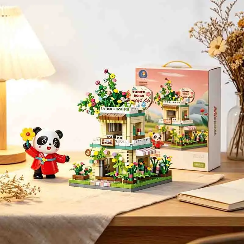 900PCS Ice Cream Flower Shop City Street View Building Model Ornaments DIY Children's Puzzle Toys Trendy Block Construction Set