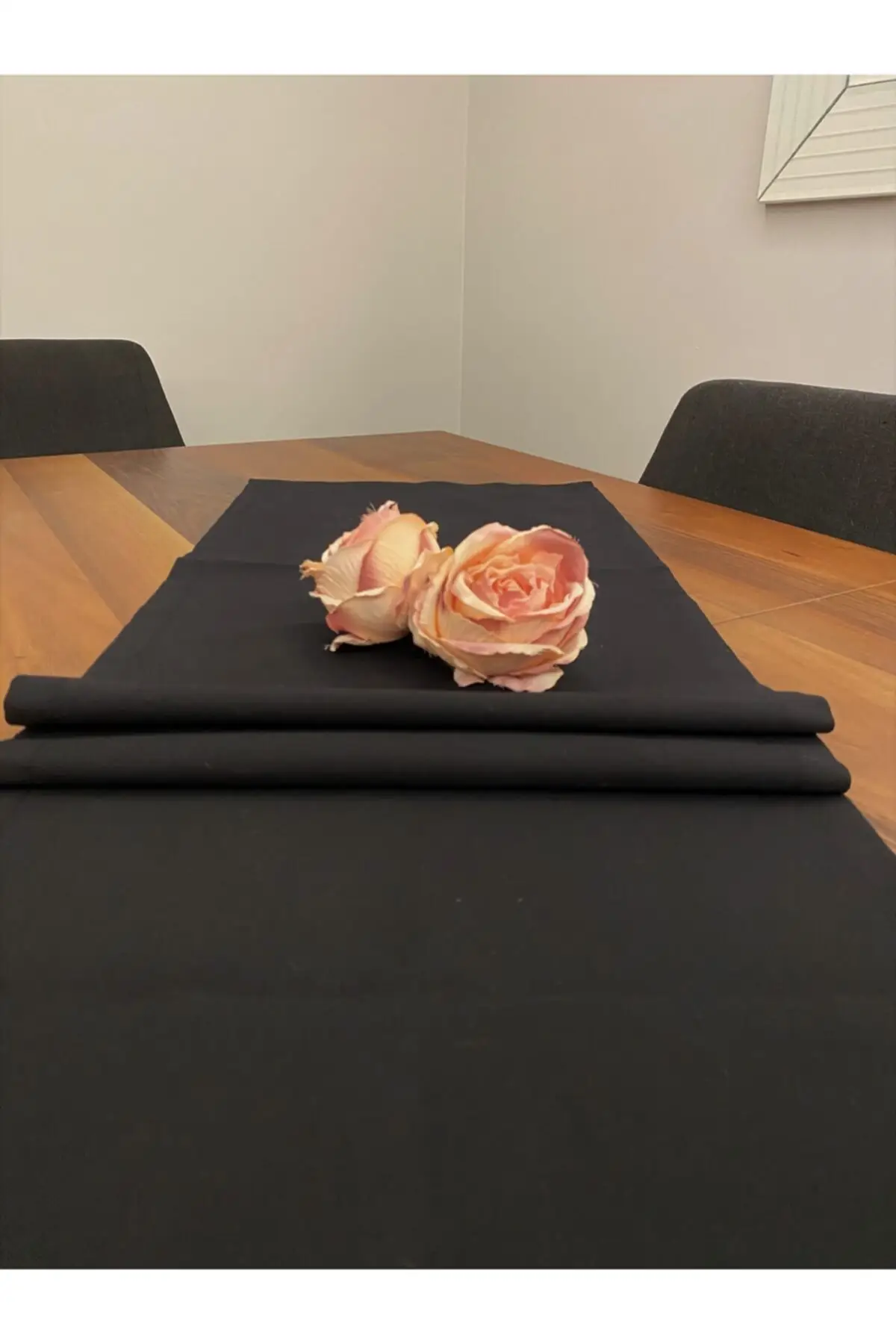 Black Rectangle Runner Table Cloth, Kitchen, Table Accessory, Plate Base, 40x140cm