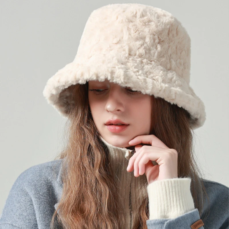 

Fashion Girl Warm Winter Bucket Hat Unisex Adult Daily Faux Fur Fisherman Cap Woman Outdoor Sport Protection Panama Hats