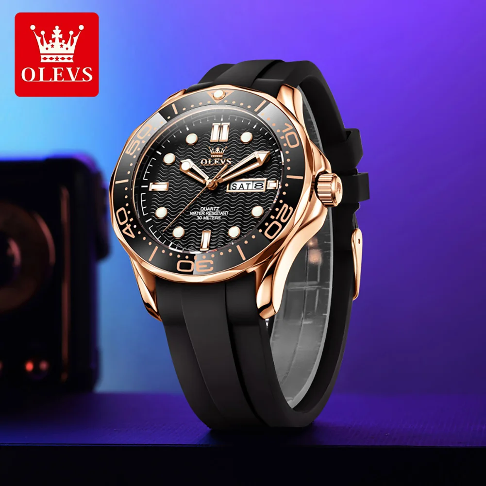 OLEVS Original Luxury Sports Diving Watch Man Waterproof Super Luminous Quartz Watch Stainless Steel Watches For Man Gift 3738