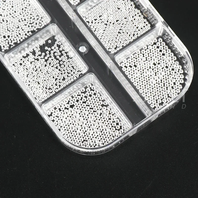 6 Grid Mini Caviar Nail Beads 0.6-2mm silver Stainless Steel Beads Jewelry Metal Balls DIY Pendant Accessories Nail Art Decorati image 6
