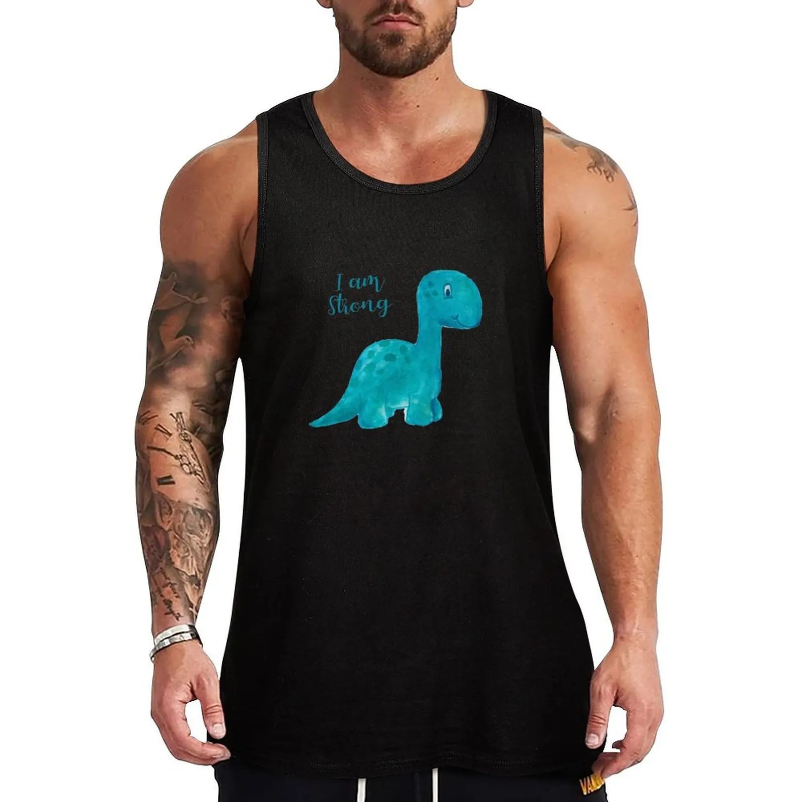 

I am Strong Blue Dinosaur Watercolour Tank Top Men's sports t-shirt gym accessories man clothes for men