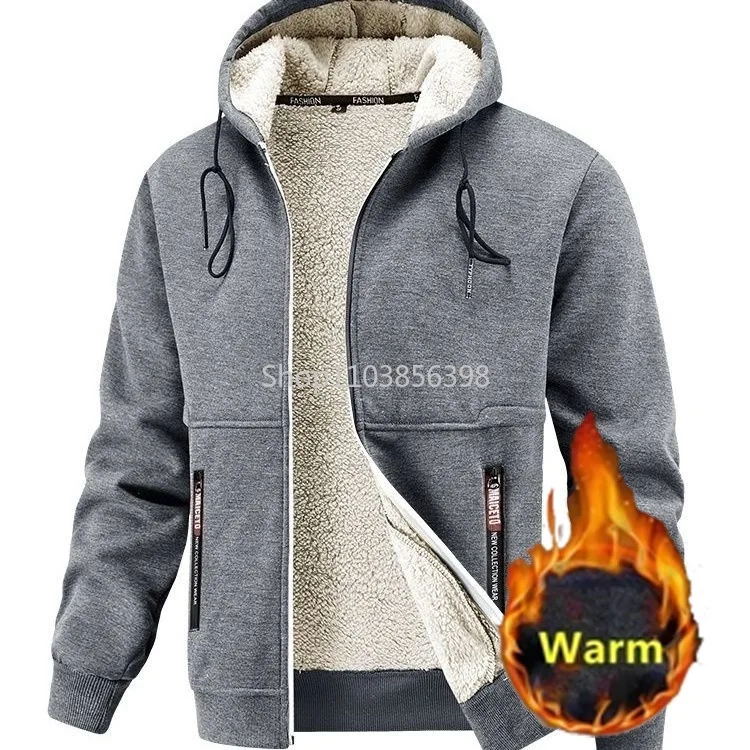 Winter Jacket Men Warm Coat Thick Fleece Male Zipper Hooded Jackets Casual Hooded Sportswear Outerwear Long Sleeves Sports Hoody