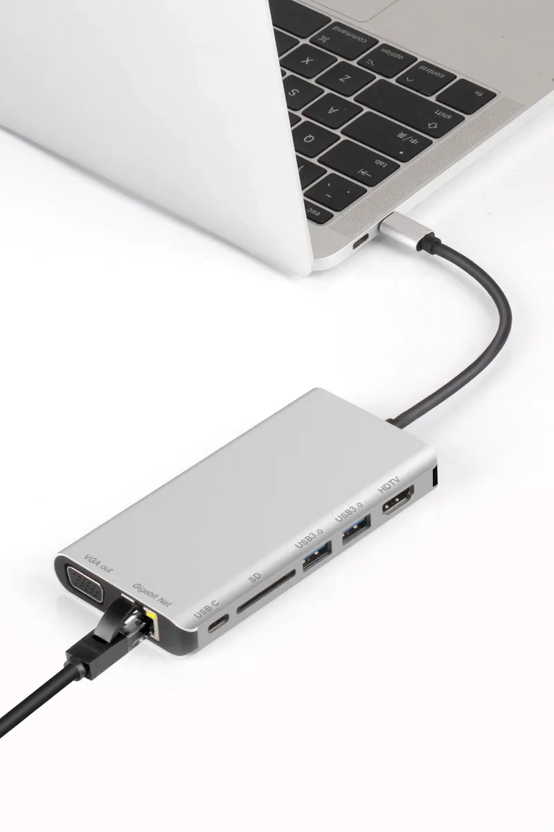 8 In One 다기능 Usb3.1 Type-C 다기능 허브-VGA HDTV 이더넷 RJ45 SD 카드 잭-Mac windows와 호환 가능