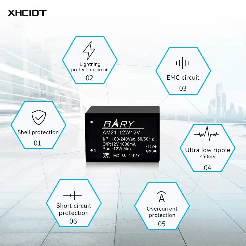 10 peças 12w AC-DC módulo de fonte de alimentação de comutação buck 100-240v a 12v 12w 1a dip AM21-12W12V para lâmpada led alarme de segurança mcu xhciot