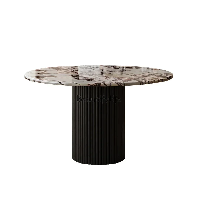 

French retro marble round dining table small apartment household antique luxury stone round dining table