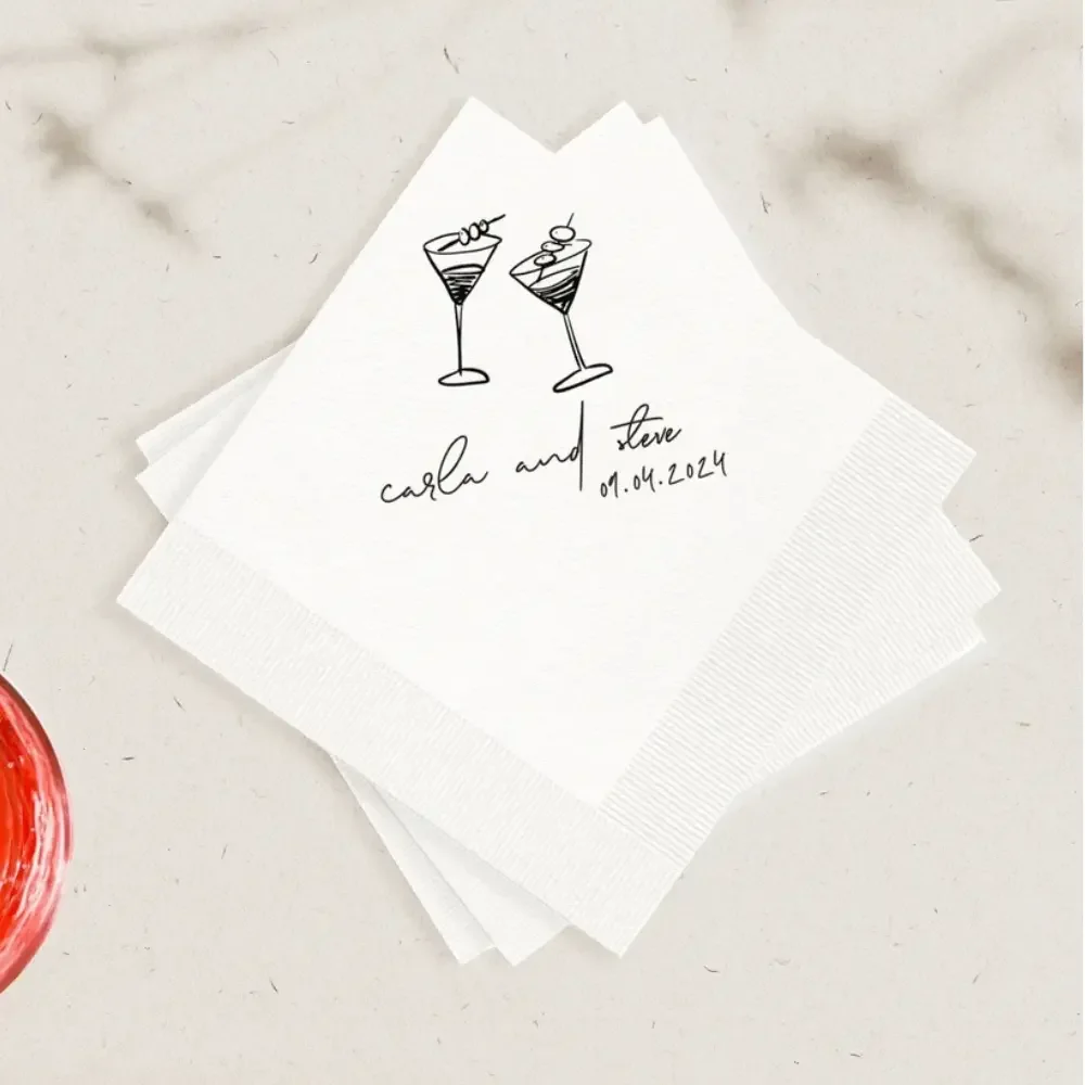 50 Custom Hand Drawn Doodle,Personalized Wedding Napkins,Elegant Modern Cocktail Serviettes,Luncheon, Elegant Bar Napkin,Party