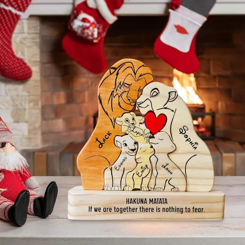 Personalized Wood Printed Lion King Family Puzzle Lion Puzzle Family Souvenir Mother's Day Gift Ornament Crafts