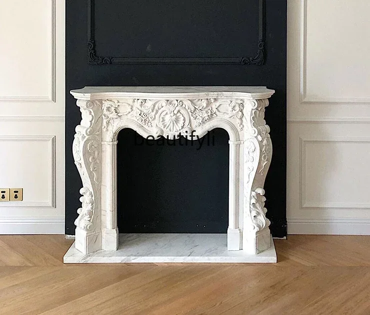 French Fireplace Curio Cabinet Marble Carved Fireplace Mantel Living Room Stone Carving European Style Fireplace Mantel