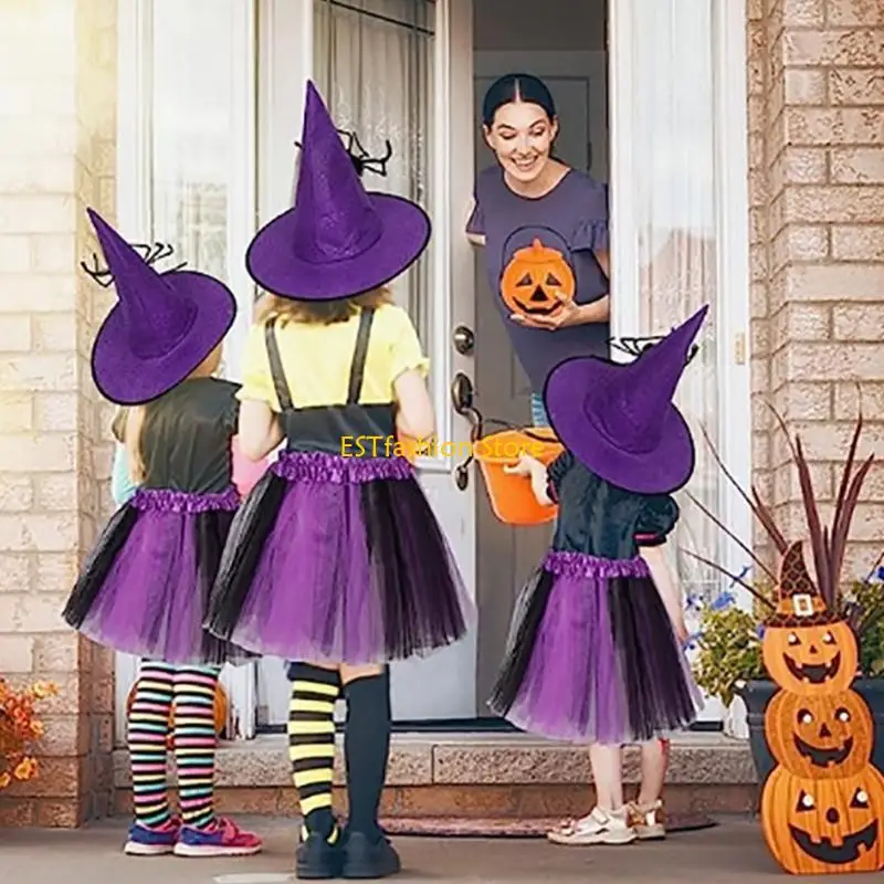 

Y5GC Party Outfits Up Costume Cosplays Halloween Women Adult Children Girl Spiders Tutu Cobweb Skirt Witch Wizard Hat Suit
