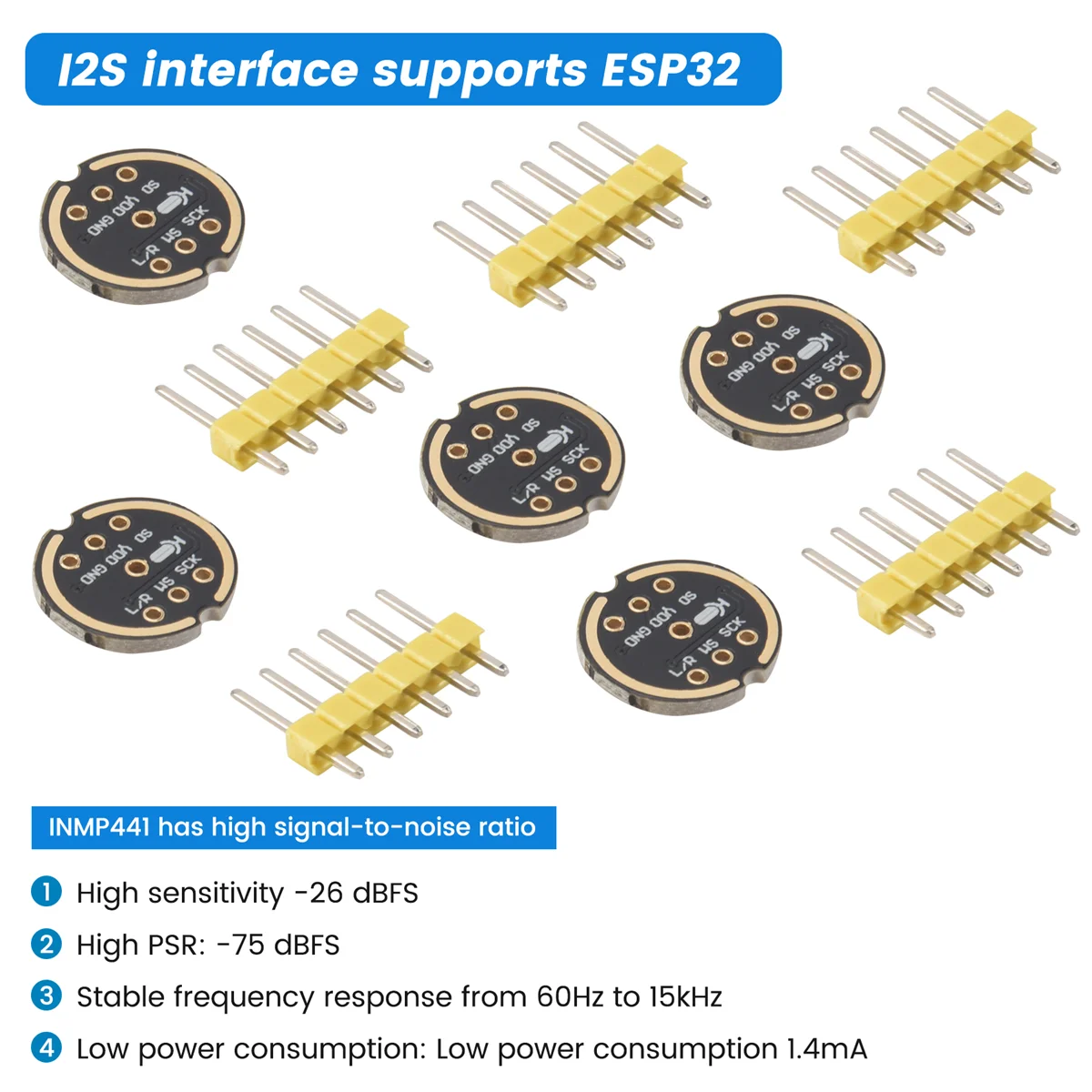 5 sztuk INMP441 moduł mikrofonu dookólnego MEMS wysoka precyzja interfejs I2S o niskim poborze mocy obsługa ESP32