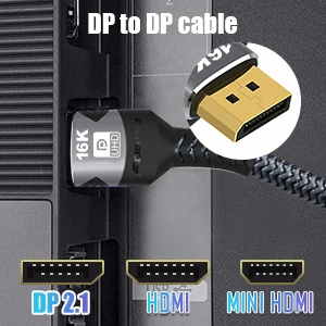 DisplayPort-Kabel 16K DP 2.1 Kabel 16k@30Hz 8K@60Hz, 4K@144Hz, HBR3-Unterstützung 80Gbps, HDCP 2.2, HDR10 für Gaming-Monitor Grafikkarte PC – Detail 6