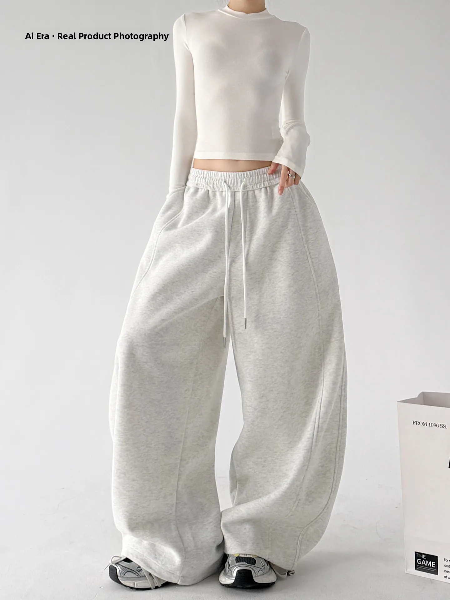Trendy High Waist Wide Leg Pants Women's Autumn New Style Climbing Casual Pants Street Dance Gray Trousers for Students
